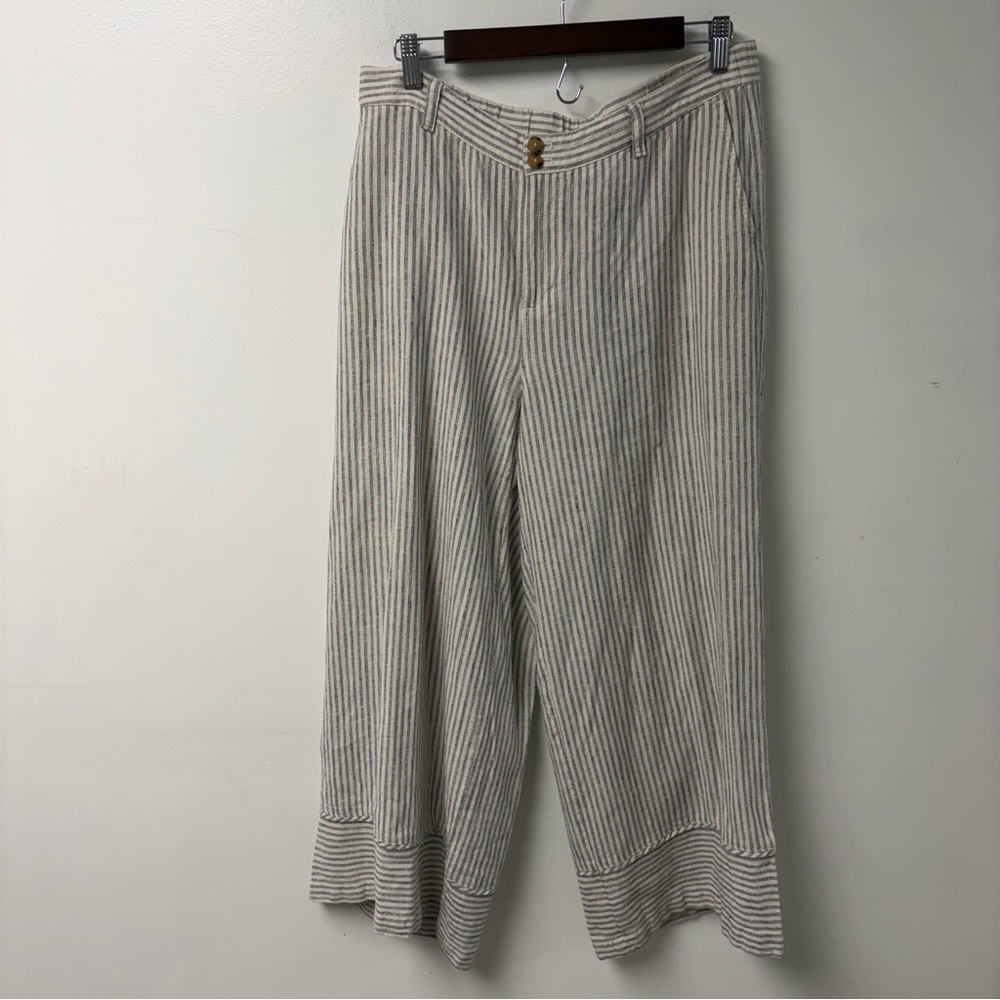 J Jill Linen Rayon Blend Striped Cropped Wide‎ Leg Pants Size Medium